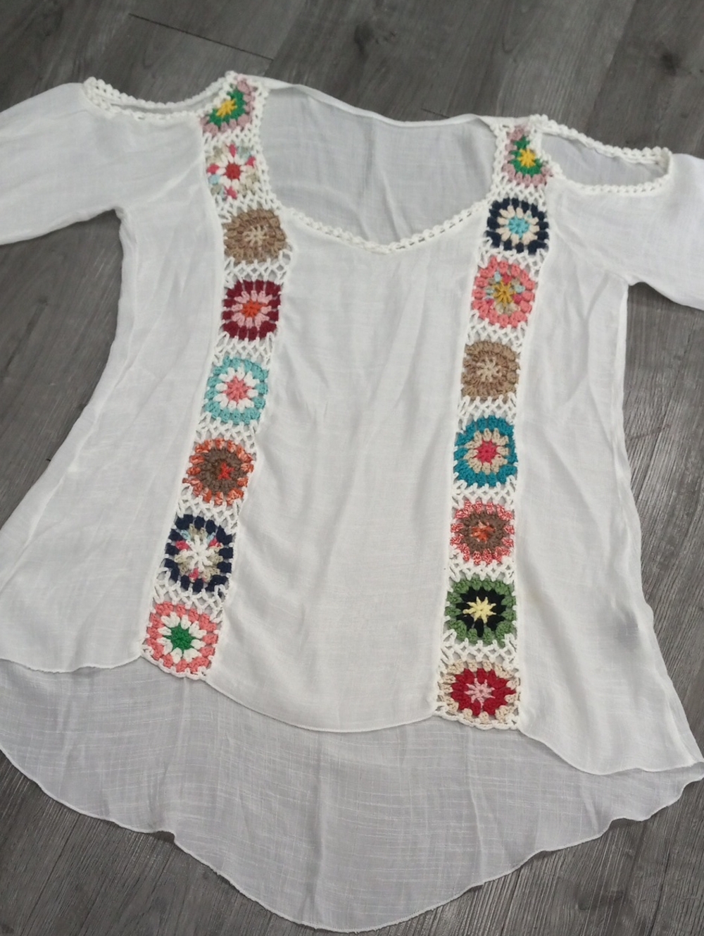Boho Crochet-Trim White Cold Shoulder Cover Up
